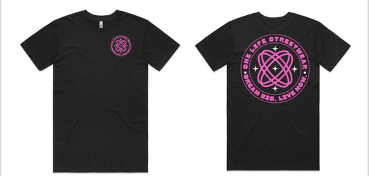 One Life Tee pink round design